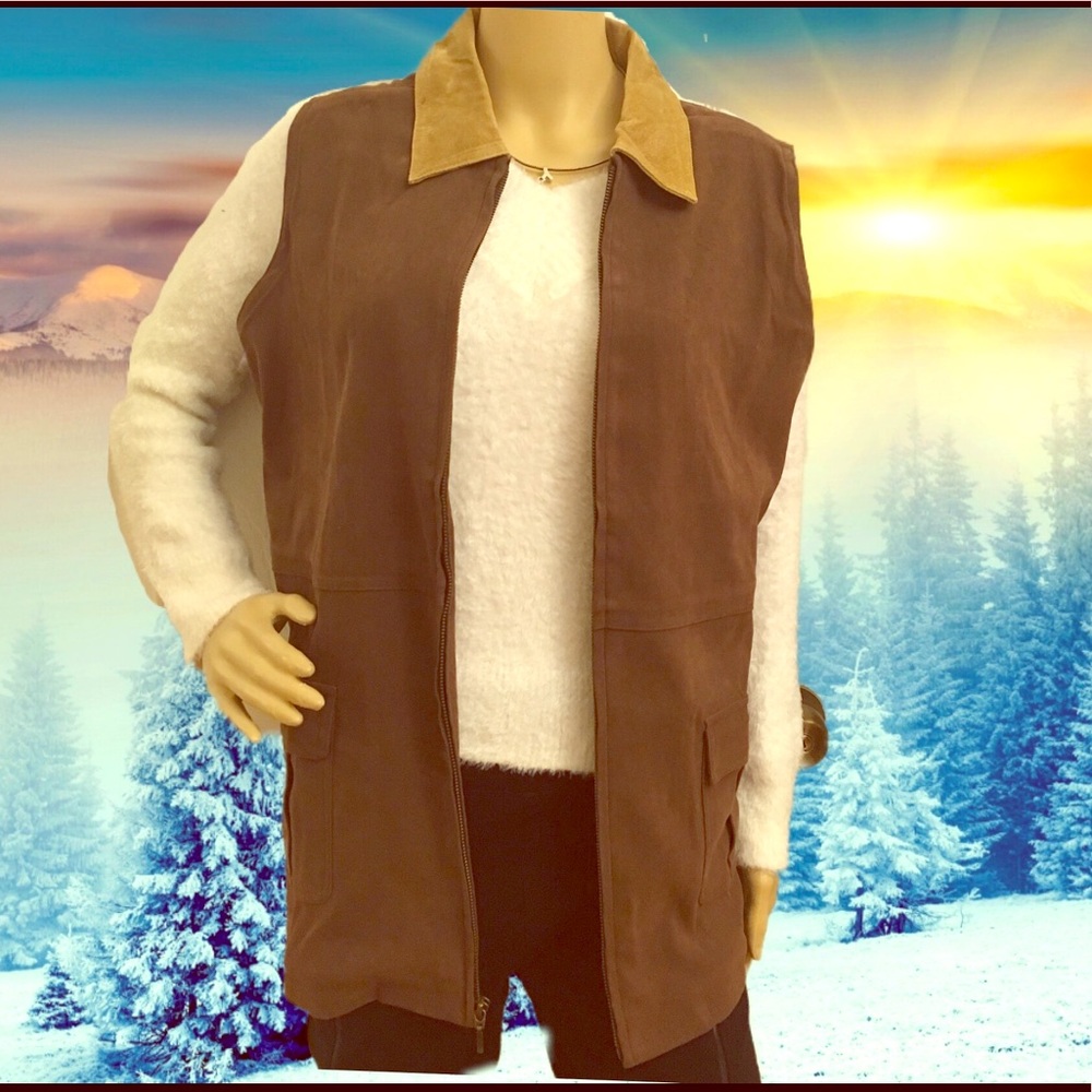 Moleskin Vest With Suede Collar - NWT - Picture 1 of 7